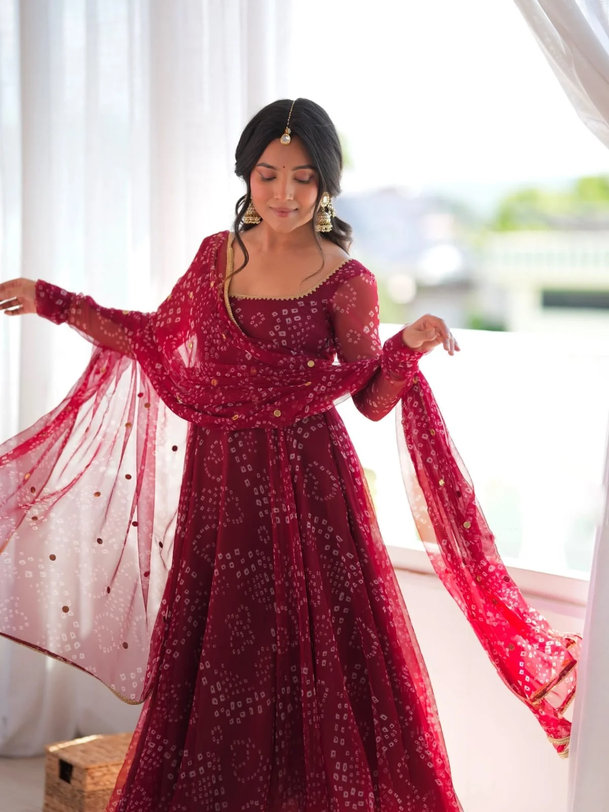 Maroon Digital Print Faux Georgette Flared Anarkali Suit Set